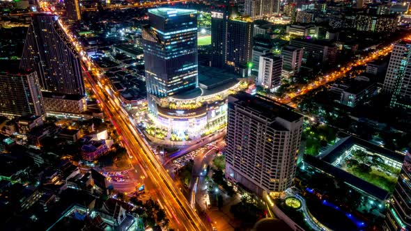 Bangkok business district city center above Samyan intersection – Time Lapse