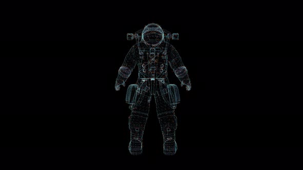 3D Seamless Loop Astronaut Hologram Wireframe alt