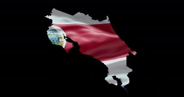 Costa Rica national flag background with country shape outline. Alpha channel animation