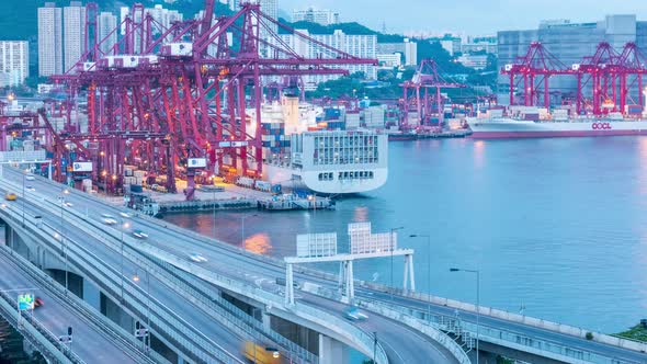 Hong Kong Container Terminals in The Evening