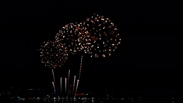 Real fireworks exploding celebration frame fill and loop seamlessly abstract blur bokeh lights in th