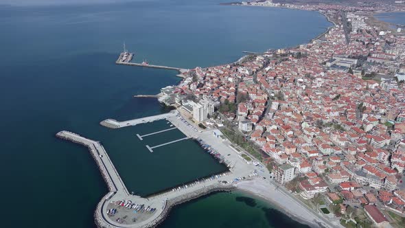 View From a Height on the Pier of the City the Islands of Pomorie with Many Boats and Boats in the