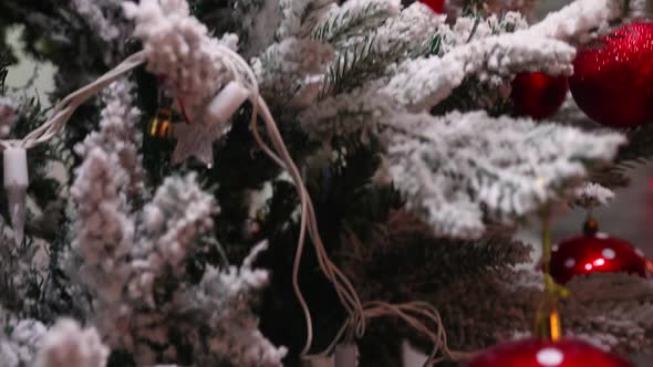 Revealing Shot of Young Woman Decorate Christmas Tree