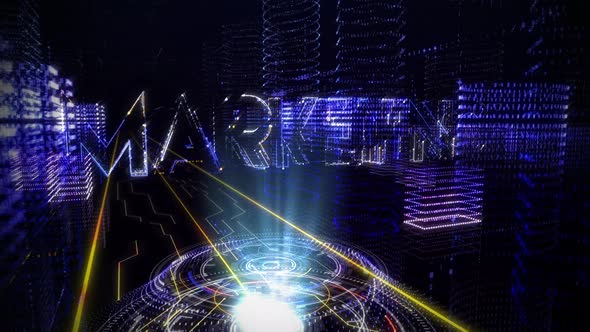 Hologram creation process. The text with the word Marketing is shown. Graphics. alt