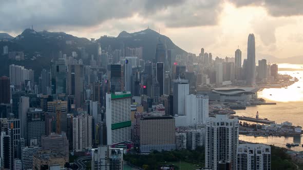 Hong Kong Urban Cityscape Aerial Skyline Panorama Timelapse at Day Pan Up