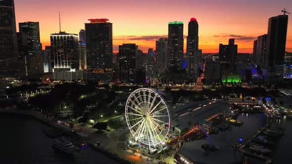 Beautiful view of Miami skyline during sunset