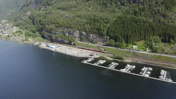 Passenger train arriving at Stanghelle station Norway Europe