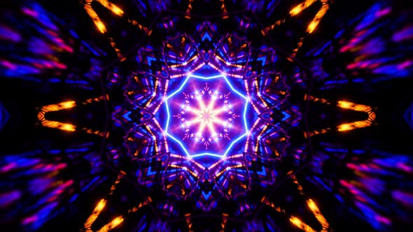 Flying in a tunnel with flashing blue and yellow fluorescent lights. Kaleidoscope Looped animation.