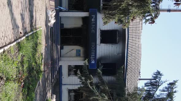 Vertical Video of a Destroyed Police Station in Borodyanka Ukraine