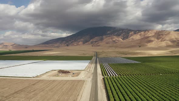 Cloudy farm land in Arvin California