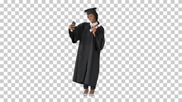 Happy African American female graduate, Alpha Channel