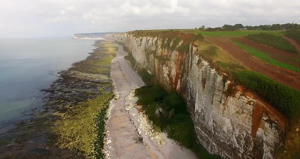 Aerial view of Etretat, famous resort town in Normandy. France, 