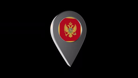3d Animation Map Navigation Pointer With Montenegro Flag With Alpha Channel  - 2K