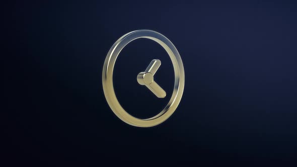 Golden Icon. Clock Rotate Around it Axis on a Dark Blue Studio Background. Seamless Loop.