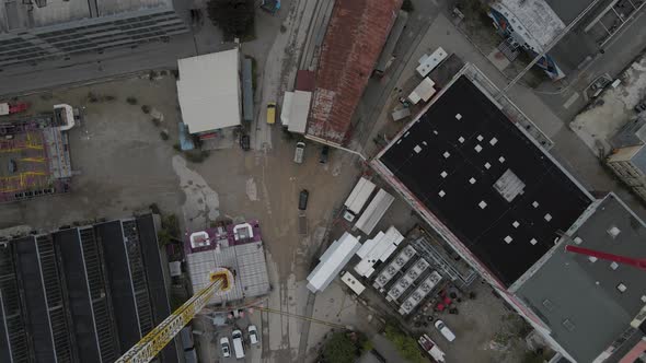 Top Down Aerial View of Contruction Site in Werksviertel Mitte, Munich, Germany. East Suburban Distr