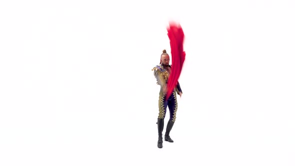 Torero in Blue and Gold Suit or Typical Spanish Bullfighter Isolated Over White Studio Background.