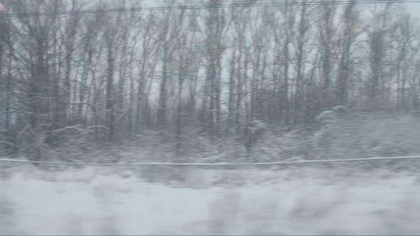 Winter Landscape From the Window of a Moving Train