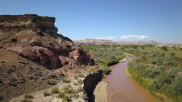 Slowly flying over the Fremont River in the Utah desert