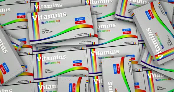 Vitamin pills in packs distribution