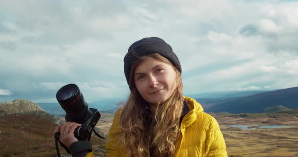 Portrait of Photographer Woman Look Into Camera