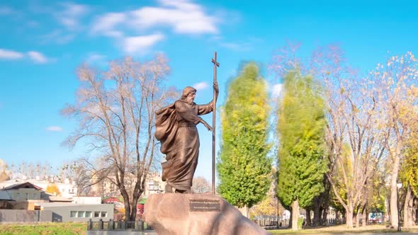 The Monument to Holy Apostle Andrew the FirstCalled in the on the City Park Strelka Timelapse