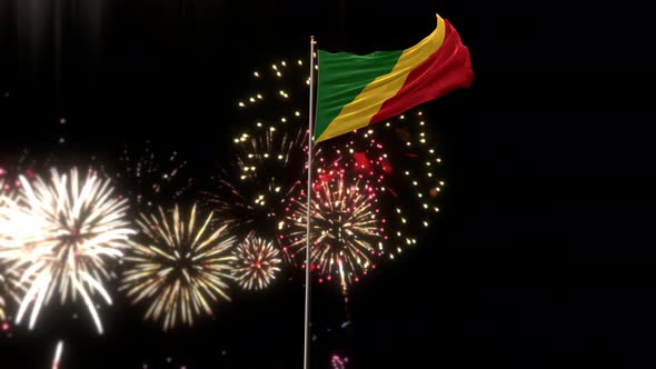 Congo Republic Flag With World Globe Flags And Fireworks 