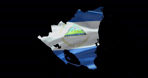 Nicaragua national flag background with country shape outline. Alpha channel animation