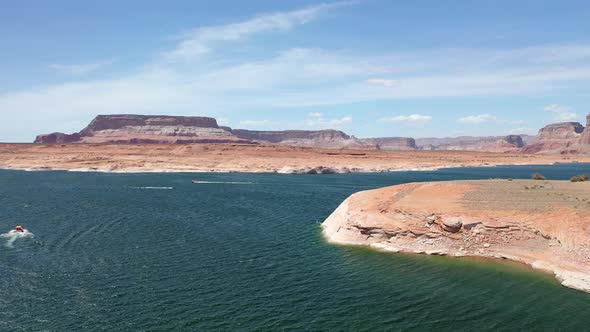 Colorado River Lake Powell Basin In Glen Canyon National Recreation Area, Paige, Arizona. wide drone