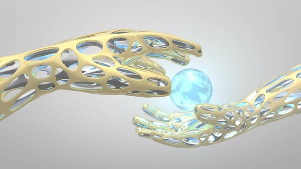 3D metallic golden hands getting together