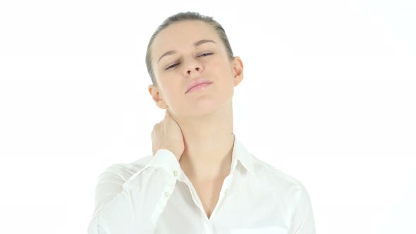 Neck Pain, Tired Woman with Neckache