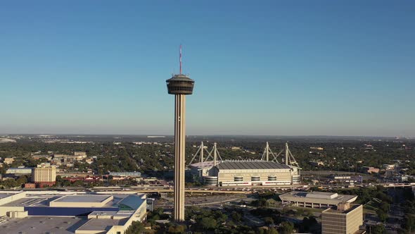 San Antonio Aerial of Tower of the Americas and Alamo Dome