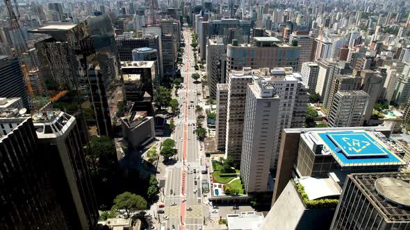 Top down view of Paulista Avenue at downtown Sao Paulo Brazil