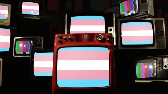 Transgender Pride Flag and Retro TVs.