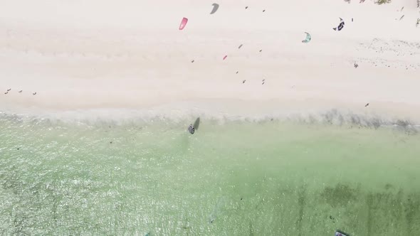 Vertical Video Boats in the Ocean Near the Coast of Zanzibar Tanzania Aerial View