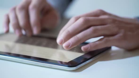 Hands of Freelancer Typing Message on Tablet Pc, Sending Project to Client