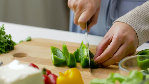 Young Woman Chopping Vegetables at Home