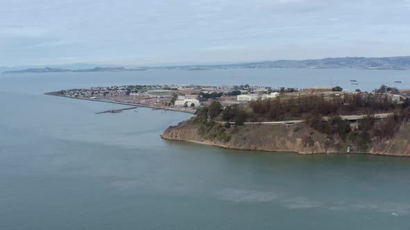 Aerial: view of an island and the ocean, drone view