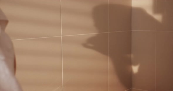 Woman applying mascara on eyelashes in bathroom