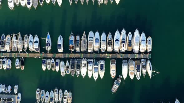 Moored yachts at jetty in Port Andratx, Mallorca, Spain