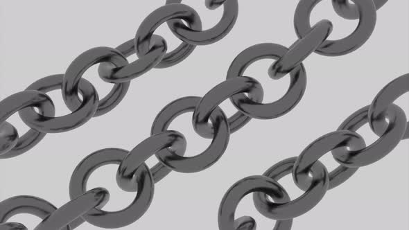 Three Rows of Metal Silver Chains Moving Isolated on a Beige Background