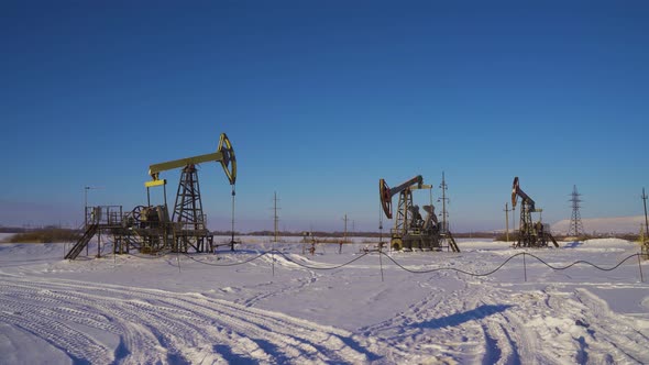 Oil Pumps on a Winter Sunny and Frosty Day