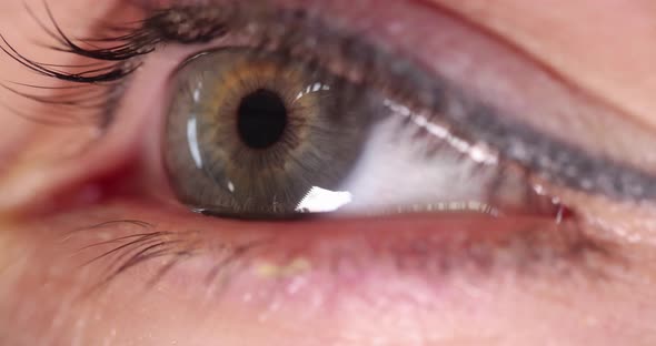 Closeup of Woman Green Eye with Permanent Makeup  Movie Slow Motion