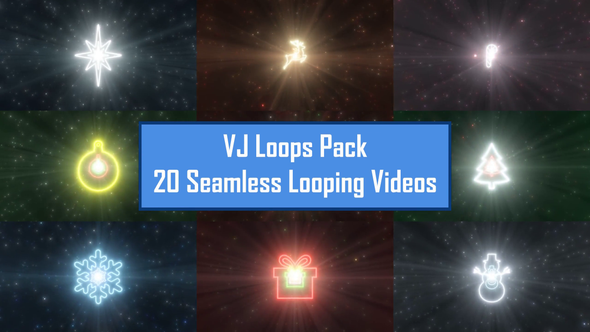 Christmas Shapes Neon Lights Tunnels VJ Loop Pack - 20 Loops