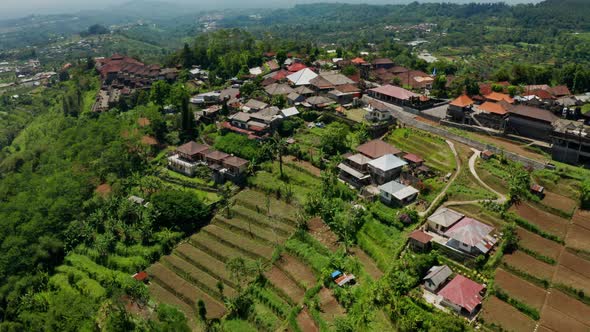 Flying Over Farms In The Countryside Of Bali