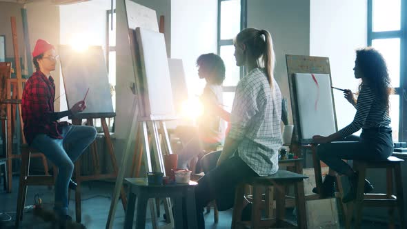 Group of Art Students Are Drawing During the Class