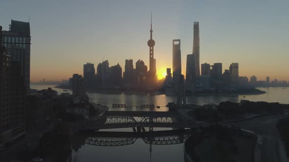 Shanghai City at Sunrise. Aerial View