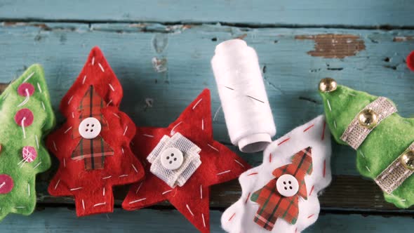 Christmas decoration with scissors and thread