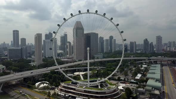 Aerial Beautiful Shot Of Singapore Flyer. Ferris Wheel