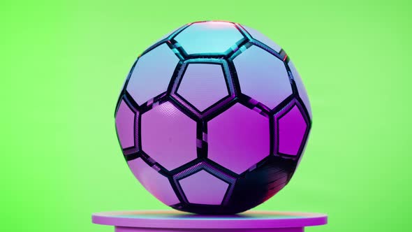 Football Ball on Chroma Key Green Background Professional Sport Equipment Closeup Rotating