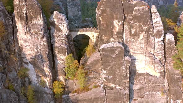 The Bastei Rock Formation and Bridge Crossing the Towering Landmark